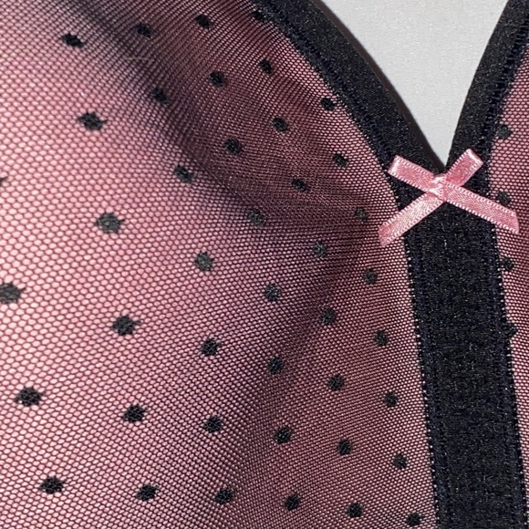 Cacique LIGHTLY LINED NO WIRE WO SIZE 44C Sheer Black and Pink Dot Bra. CLEAN - Picture 5 of 11